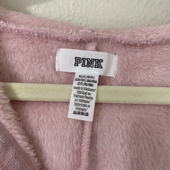 PINK VICTORIAS SECRET xsmall small HEARTS PLUSH TEDDY ONE PIECE HOODIE PAJAMA - Picture 4 of 6